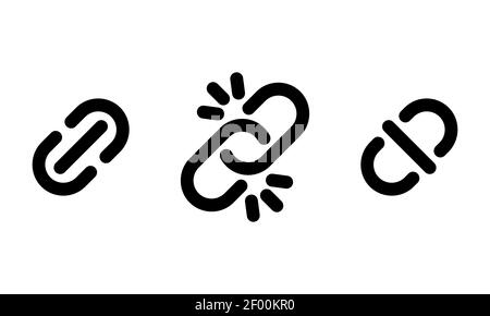 Set di icone di collegamento interrotto. Bloccare e sbloccare i simboli della catena. Vettore su sfondo bianco isolato. EPS 10. Illustrazione Vettoriale