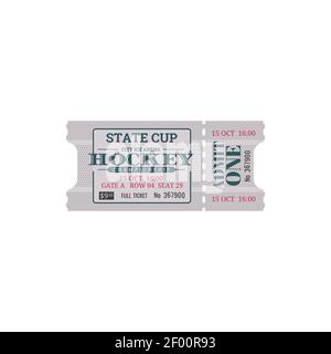 Biglietto intero per il campionato di hockey su ghiaccio, modello di carta retro isolata. Vector state Cup Tournament su partita di hockey su ghiaccio, invito in gioco, ammette o Illustrazione Vettoriale