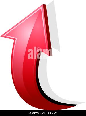 Icona freccia curva rossa simbolo del puntatore isolato. Il segno del vettore è rivolto verso destra Illustrazione Vettoriale