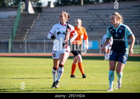 Lea le Garrec del FC Fleury reagisce durante la partita di calcio femminile D 1 Arkema tra FC Fleury 91 e le Havre AC il 6 marzo 2021 allo stadio Robert Bobin di Bondoufle, Francia - Foto Antoine Massinon / A2M Sport Consulting / DPPI Foto Stock