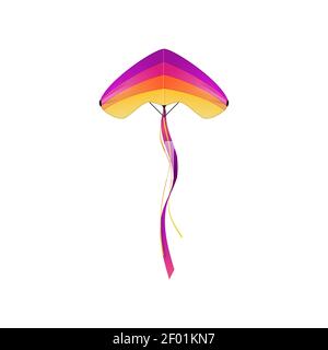 Uttarayan International Kites Festival simbolo, aquilone colorato con stringa isolato giocattolo per bambini. Vettore volante aquilone triangolare a colori dell'arcobaleno, senza peso Illustrazione Vettoriale