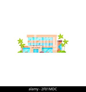 Medicina veterinaria ospedale isolato veterinario clinica facciata esterna. Vector Animals Healthcare building, negozio con farmaci per curare animali domestici, cani e gatti Illustrazione Vettoriale