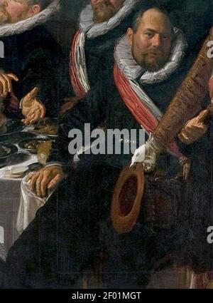 Pieter Adriaensz. VerBeek - dettaglio del banchetto degli ufficiali della Società San Giorgio Milizia nel 1616 da Frans Hals. Foto Stock