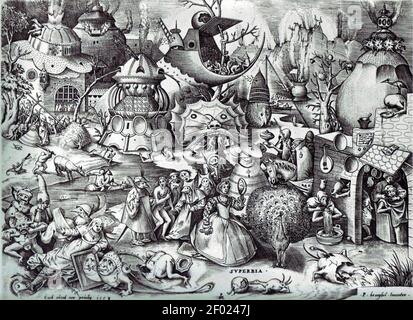 Pieter Bruegel il Vecchio- i sette peccati mortali o i sette Vizi - Pride. Foto Stock