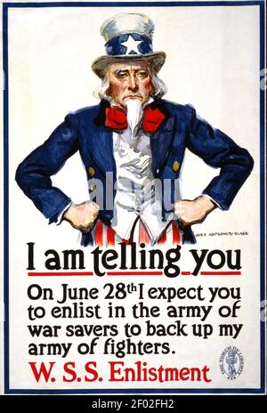 Vi dico. Vi aspetto di arruolarvi nell'esercito dei risparmiatori di guerra per sostenere il mio esercito di combattenti. Poster zio Sam. Esercito DEGLI STATI UNITI. Foto Stock