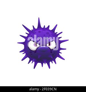 Organismo microbo arrabbiato con punte blu isolato mostro infettivo arrabbiato. Virus vettore batteri in stile cartone animato, brutto microbiologia pathogen spreadin Illustrazione Vettoriale