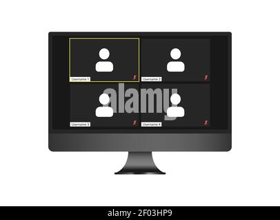 Interfaccia utente per videoconferenza modello, sovrapposizione finestra chiamate in videoconferenza. Quattro utenti Illustrazione Vettoriale