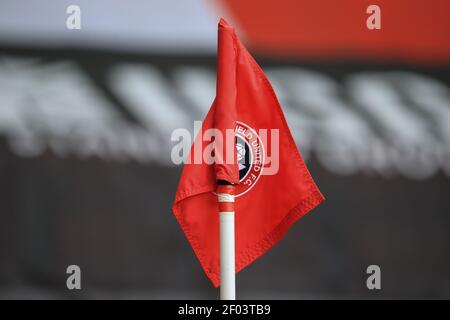 Sheffield, Regno Unito. 06 marzo 2021. Bandiera d'angolo di Sheffield United a Sheffield, Regno Unito, il 3/6/2021. (Foto di Mark Cosgrove/News Images/Sipa USA) Credit: Sipa USA/Alamy Live News Foto Stock