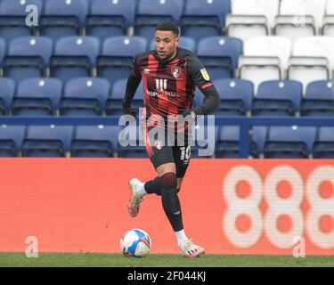 Preston, Regno Unito. 06 marzo 2021. Arnaut Danjuma n°10 di Bournemouth corre con la palla a Preston, Regno Unito, il 3/6/2021. (Foto di Simon Whitehead/News Images/Sipa USA) Credit: Sipa USA/Alamy Live News Foto Stock