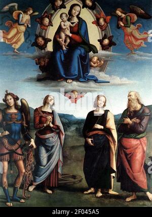 Pietro Perugino - Madonna in Gloria con il Bambino e. Santi Foto Stock