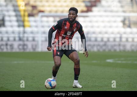 Preston, Regno Unito. 06 marzo 2021. Jefferson Lerma 8 di Bournemouth con la palla a Preston, Regno Unito, il 3/6/2021. (Foto di Simon Whitehead/News Images/Sipa USA) Credit: Sipa USA/Alamy Live News Foto Stock