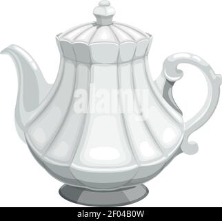 Teiera bianca in porcellana in stile vintage isolato. Vector antica pentola di caffè in ceramica, oggetti di pentole. Utensili da cucina per cerimonie del tè inglesi o cinesi, glo Illustrazione Vettoriale