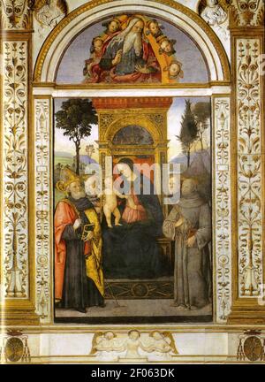 Pinturicchio, madonna in trono e santi della Cappella basso della rovera. Foto Stock