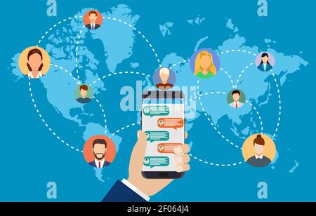 persone che si connettono in tutto il mondo. Illustrazione Vettoriale