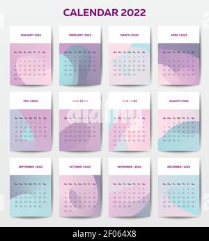 Il modello di calendario 2022 con sfondo di stile liquido Illustrazione Vettoriale