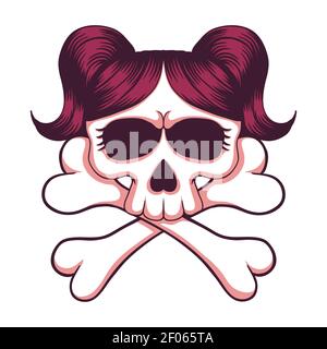 Cranio ragazza crossbone illustrazione vettoriale per la vostra azienda o marca Illustrazione Vettoriale