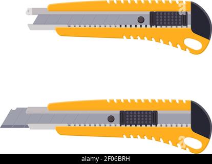 Strumento per taglierina a scatola gialla isolato su bianco. Illustrazione Vettoriale