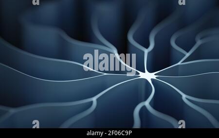 Concetto di IA e nanotecnologia. Rete neurale artificiale. Illustrazione con rendering 3D. Foto Stock