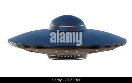 UFO astronave aliena isolata su sfondo bianco. Illustrazione con rendering 3D. Foto Stock