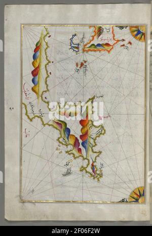 Piri Reis - Mappa dell'isola di Syme a nord-ovest di Rodi Isola Foto Stock