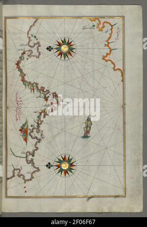 Piri Reis - Mappa della Costa Anatolica affacciata sul mare Isola di Samos Foto Stock