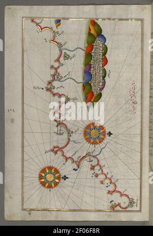 Piri Reis - Mappa della Costa dell'Andalusia con La città di Grenada Foto Stock