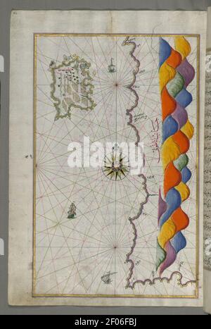 Piri Reis - Mappa dell'Isola di Bozjah (Tenedos) Al largo della costa di Anatolia Foto Stock