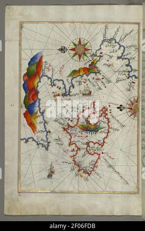 Piri Reis - Mappa dell'isola di Midilli in Il Mar Egeo nordorientale Foto Stock