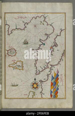 Piri Reis - Mappa delle Isole di Semendrek e. Imroz nel Mar Egeo Foto Stock