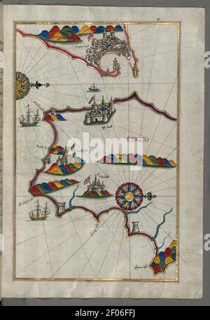 Piri Reis - Mappa della parte meridionale del Penisola calabrese e lo stretto di Messina Foto Stock