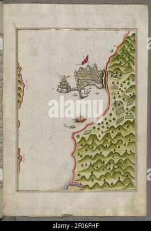Piri Reis - Mappa della Fortezza di Methana nel Baia di Saronikos Foto Stock