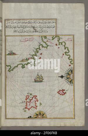 Piri Reis - Mappa di due piccole isole al largo Costa di Anatolia Foto Stock