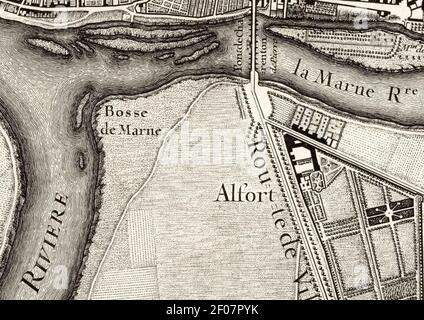 Plan de Roussel.1731.Confluence de la Seine et de la Marne.Alfortville.Maisons-Alfort. Foto Stock