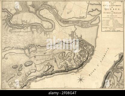 Piano della città e dintorni del Québec - con il suo assedio e blocco da parte degli americani, dall'8. Dicembre 1775 al 13. Maggio, 1776 Foto Stock