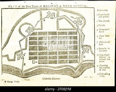 Pianta della Città Nuova di Halifax in Nuova Scozia, 1749. Foto Stock