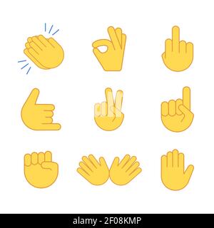 Emoji mano applausi emoticon pollice clap icona. Applaud fist simbolo del vettore Arrivederci Illustrazione Vettoriale