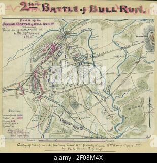 Piano della seconda battaglia di Bull Run, Va. mostrando la posizione di entrambi gli eserciti alle 18 del 29 agosto 1862. Foto Stock