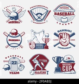 Emblemi colorati di squadre e tornei con trofei sportivi illustrazione vettoriale isolata del campo e dell'attrezzatura Illustrazione Vettoriale