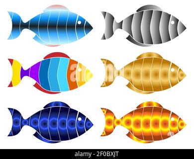 set di logo di pesce dalle forme geometriche con diverse colorazioni 2 Illustrazione Vettoriale
