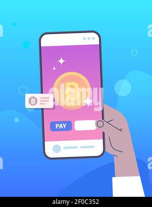 mano umana utilizzando l'app mobile banking sullo schermo dello smartphone online illustrazione vettoriale del concetto di trasferimento di denaro dell'applicazione bancaria elettronica di pagamento Illustrazione Vettoriale