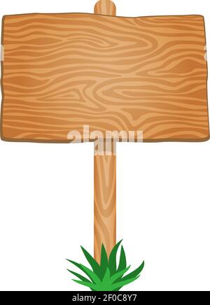 Singolo cartello di legno vuoto di colore sabbia in erba verde immagine vettoriale isolata su sfondo bianco Illustrazione Vettoriale
