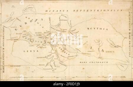 Playfair, Principal. Mappa del mondo secondo Strabo. 1814 B. Foto Stock