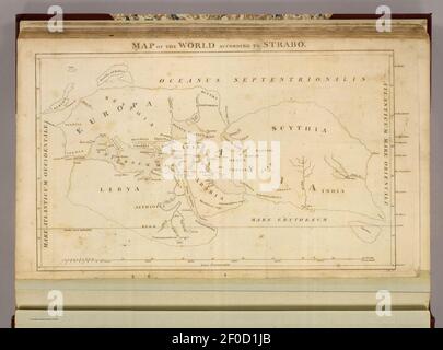 Playfair, Principal. Mappa del mondo secondo Strabo. 1814. Foto Stock