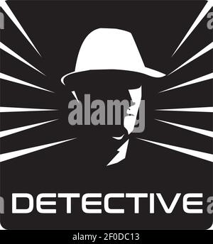 Modello vettoriale per il design del logo del personaggio detective Illustrazione Vettoriale
