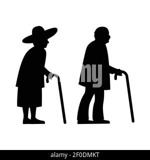 silhouette nera con sfondo bianco isolato di due older, vettoriale illstrazione Illustrazione Vettoriale