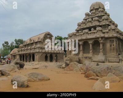 Antico tempio del sole situato a Mahabalipuram vicino Chennai India cliccato Il 27 luglio 2008 Foto Stock