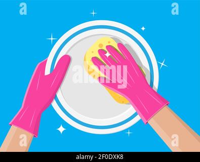 Indossare i guanti con la piastra di lavaggio in spugna. Illustrazione Vettoriale