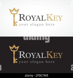 Logo vettoriale chiave reale. Alberghi, agenzie immobiliari, case VIP, edilizia, architettura, imprese residenziali o costruzioni. Rapporto di illuminazione Illustrazione Vettoriale