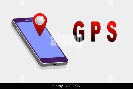 Navigazione GPS concetto di radiomobile isometrica. Immagine piatta vettoriale. Illustrazione Vettoriale