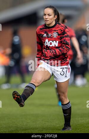 Leigh Sports Village, Lancashire, Regno Unito. 7 Mar 2021. Women's English Super League, Manchester United Women contro Aston Villa Women; Lucy Stanifforth di Manchester United Women durante il warm up Credit: Action Plus Sports/Alamy Live News Foto Stock